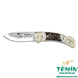 Bora 205 Büyük Boy Geyik Boynuzu Saplı Gravürlü Çakı