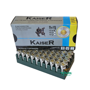 9x19 mm (Luger) Kaıser FMJ-115 Grn Çelik Kovan Tabanca Fişeği