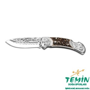 Bora 205 Büyük Boy Power Geyik Boynuzu Saplı Gravürlü Çakı