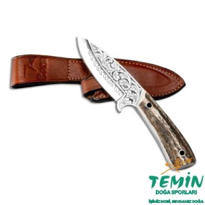 Bora 408 Leopard Geyik Boynuzu Saplı Gravürlü Bıçak