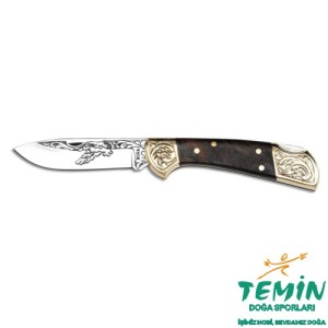 Bora 201 Orta Boy Yuvarlak Uçlu Kök Ceviz Saplı Gravürlü Çakı