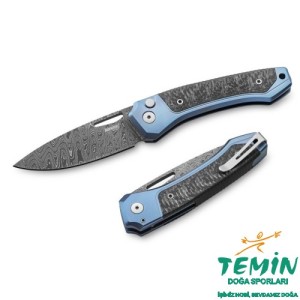 Lionsteel Twain Damascus - Blue Titanium / Carbon Fiber Çakı
