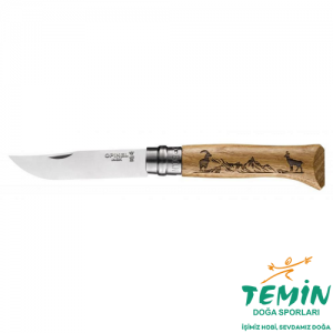 Opinel Inox Meşe Saplı Dağ Keçisi Desenli Paslanmaz Çelik Çakı No.8 